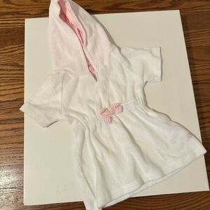 Ruffle Butts White Baby Hooded cover up with Pink Accents
